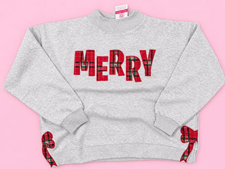 Merry Christmas Embroidered Mock Neck Fleece • Ash