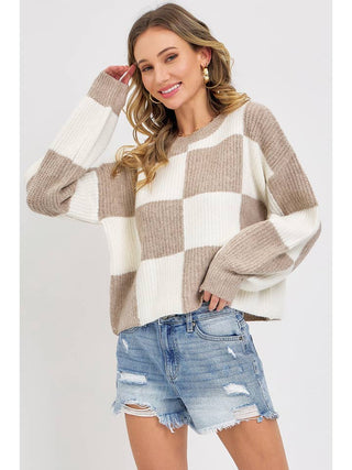 Checker Relaxed Fit Comfy Sweater