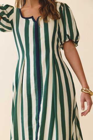 Be Bold Vertical Stripes Square Neck Midi Dress • Green
