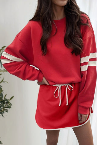 Stripe Long Sleeve Top & Skort • Red