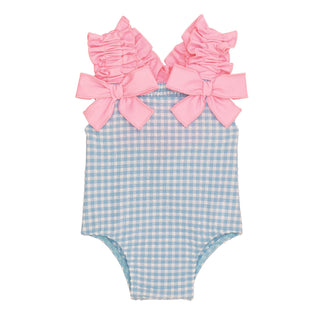 Crinkle Checker Baby Swimsuit • Blue