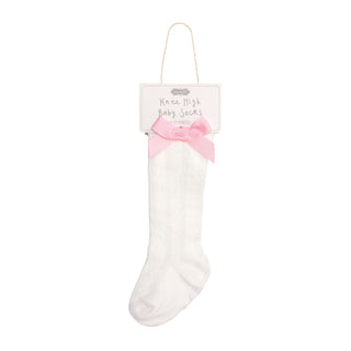 White Knee High Baby Socks • Pink Bow