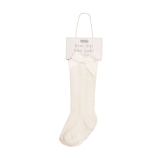 White Knee High Baby Socks • White Bow