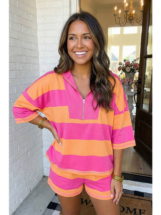 Stripe Me Away Oversized Top and Shorts Set • Pink/Orange