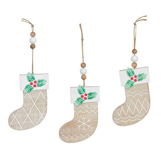 Wooden Holly Stocking Ornament • Assorted