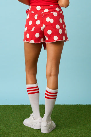 Delia Game Day Polka Dot Wrap Mini Skirt • Red