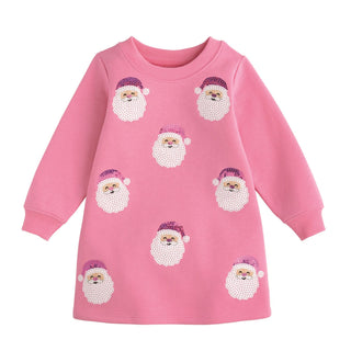 Toddler Santa Sequin Sweatshirt Dress • Pink