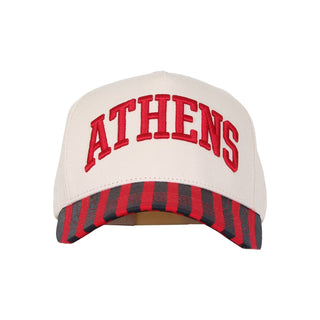 Athens Word, Georgia Stripe Hat • Cream & Red