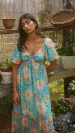 Evelyn Puff Sleeve Midi Dress • Mint Floral