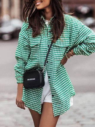 Houndstooth Check Shacket • Green