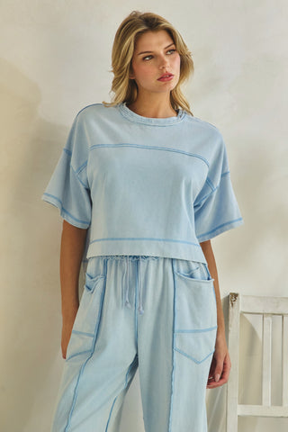 Cropped Easy Breezy Top & Pants Set • Light Blue