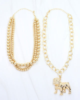 Bree Beaded Layered Necklace Standing Dog • Gold