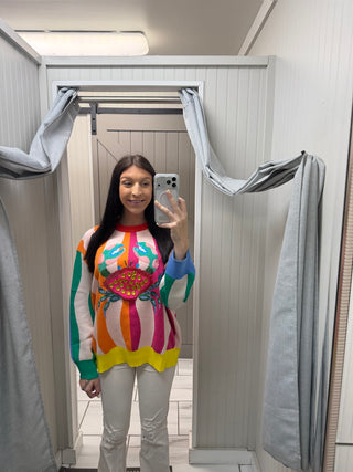 QOS Multi Colorblock Crab Knit Sweater