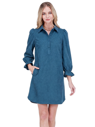 Placket Collar Dress • Peacock