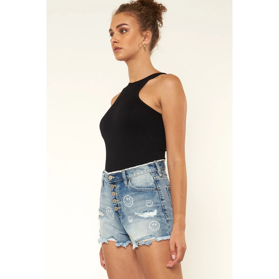 Smiley • High Rise Denim Shorts • Medium