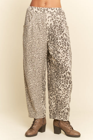 Leopard Elastic Waist Barrel Pants • Taupe