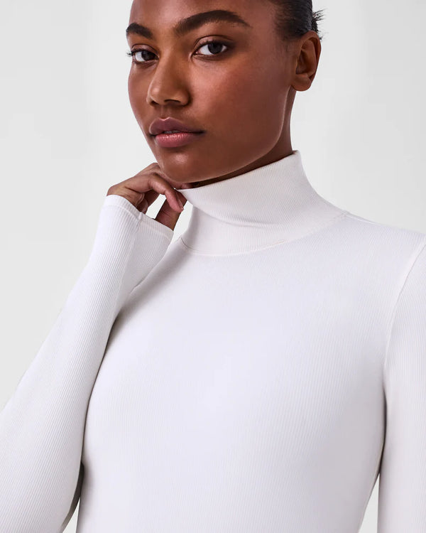 Suit Yourself Ribbed Long Sleeve Turtleneck Bodysuit • Parchment