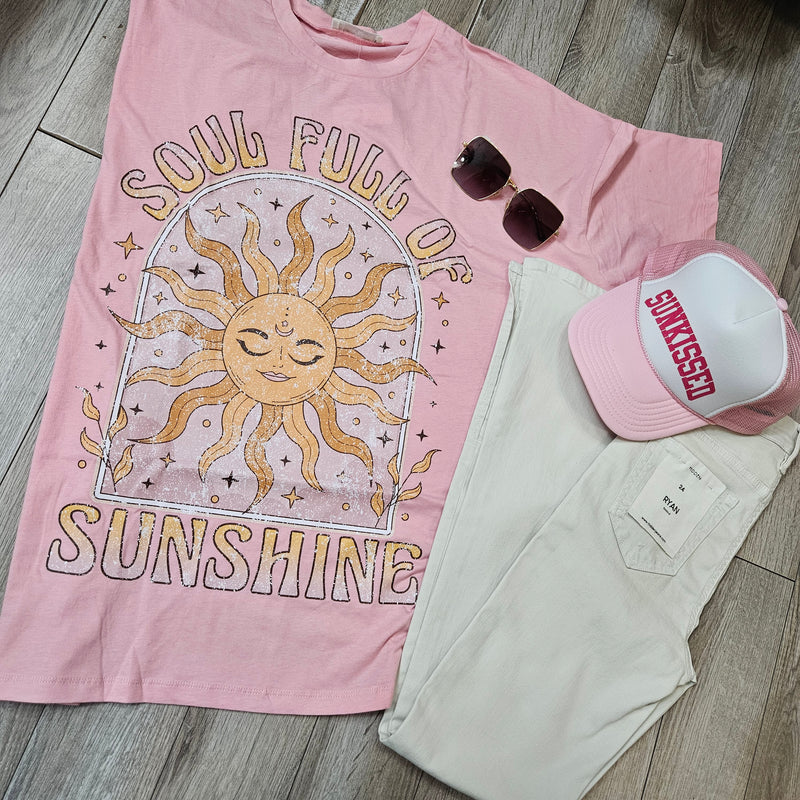 Soul Full Of Sunshine Oversized Tee • Bubblegum Pink