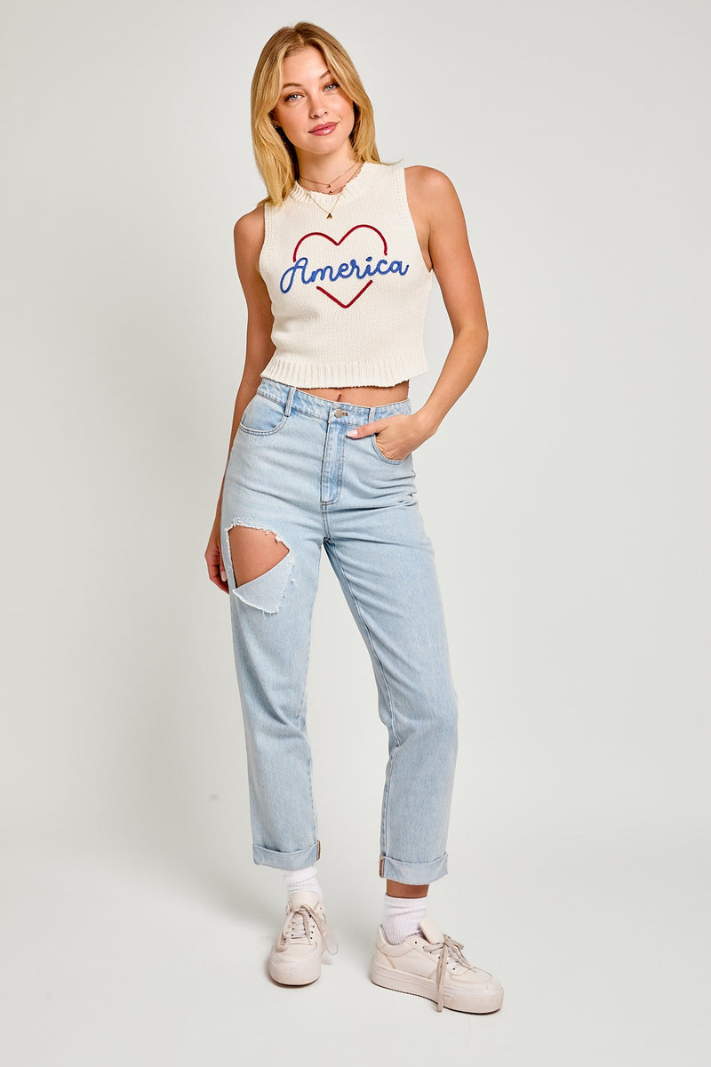 American Heart Knit Top • White