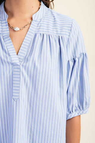 Irie Striped Bubble Sleeve Blouse • Blue
