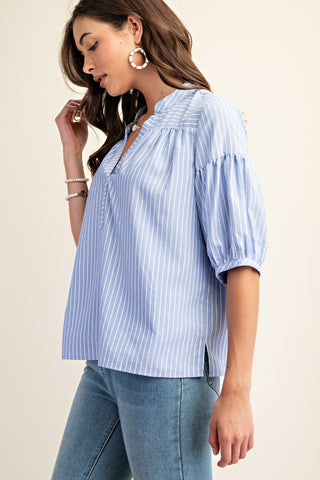 Irie Striped Bubble Sleeve Blouse • Blue
