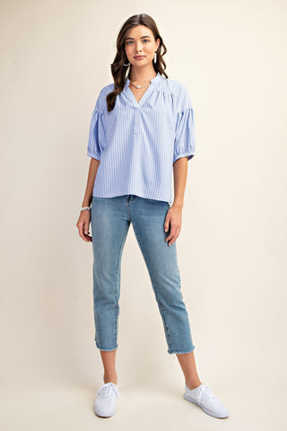 Irie Striped Bubble Sleeve Blouse • Blue