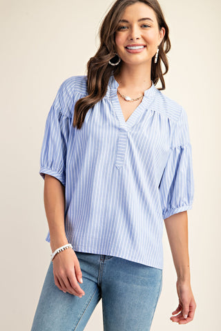 Irie Striped Bubble Sleeve Blouse • Blue