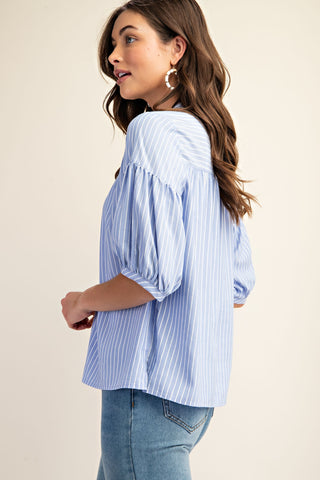 Irie Striped Bubble Sleeve Blouse • Blue