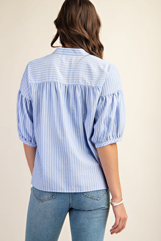 Irie Striped Bubble Sleeve Blouse • Blue