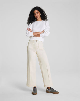 Spanxshape™ Authentic 360 Cropped Wide Leg Jeans With Patch Pockets • Alabaster
