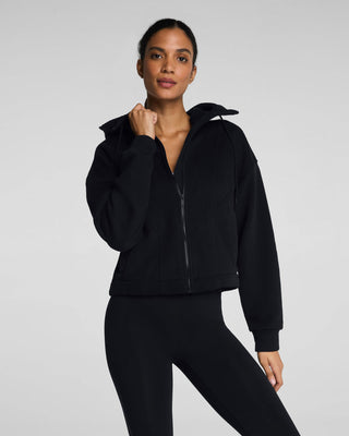 Spanx® BoostUp Cotton Fleece Full Zip Hoodie • Very Black
