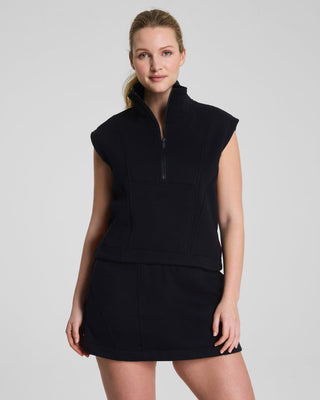 Spanx® BoostUp Cotton Fleece Half Zip Vest • Very Black