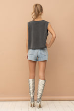 Mineral Washed Crop Rhinestone Front • Charcoal