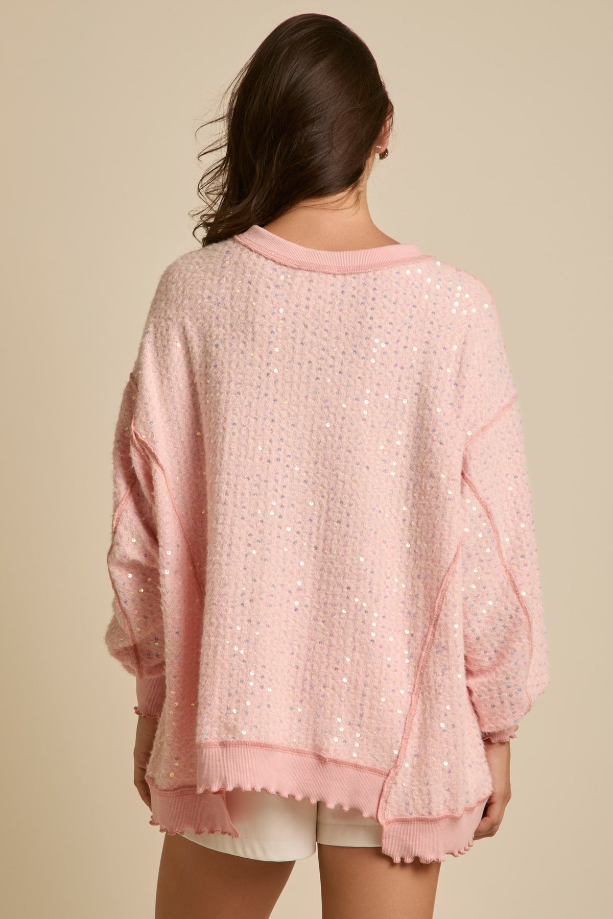 Sequin Pullover with Merrow Hem • Baby Pink