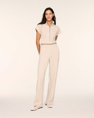 Spanx AirEssentials® Pintuck Half Zip Jumpsuit • Bone Heather
