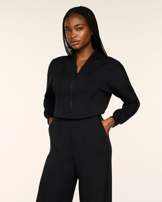 Spanx AirEssentials® Long Sleeve Shawl Collar Jumpsuit • Very Black
