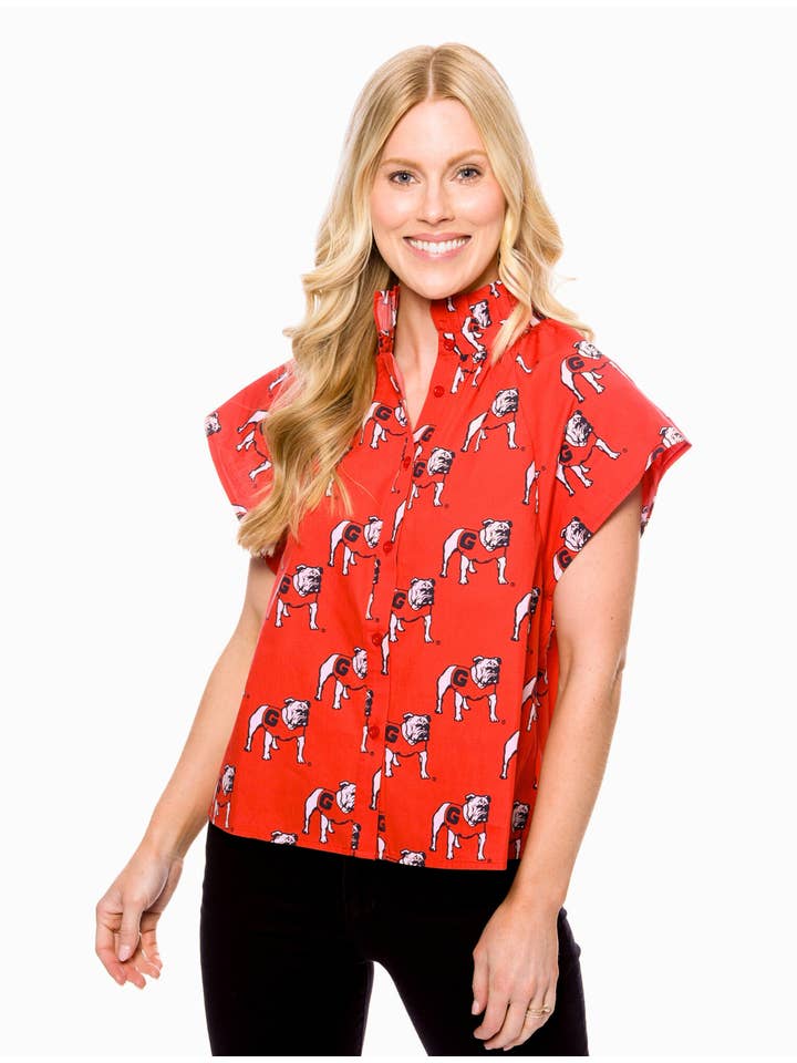 The Bulldogs Poplin Blouse • Red