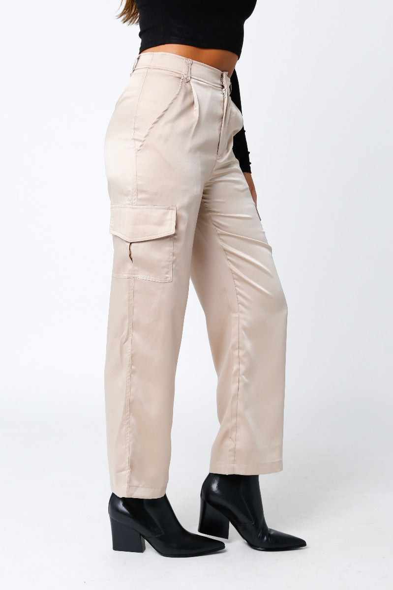 Marlo Satin Cargo Pants • Khaki