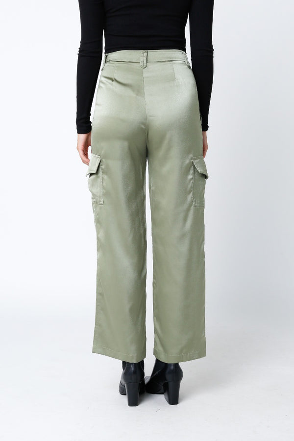 Marlo Satin Cargo Pants • Sage