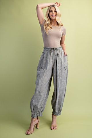 Indy Striped Gathered Ankle Parachute Pants • Olive Mix
