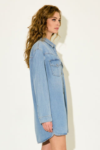 Irene Oversized Denim Shirt Dress • Light Wash
