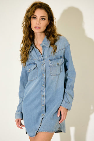 Irene Oversized Denim Shirt Dress • Light Wash