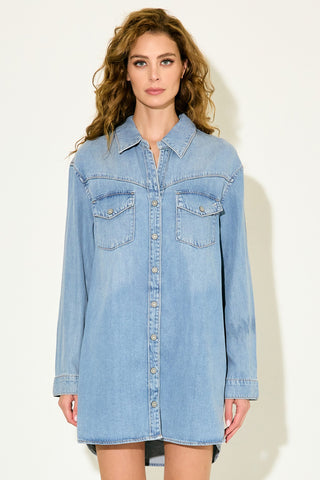 Irene Oversized Denim Shirt Dress • Light Wash