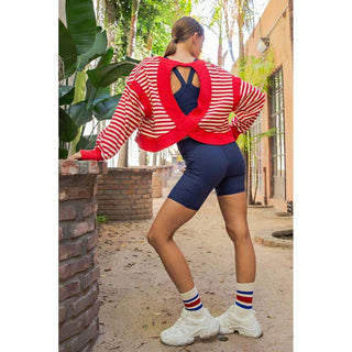 Striped Open Back Long Sleeve Top • Red + Ivory