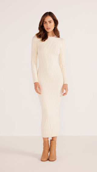 white long sleeve ribbed midi dress TOTEME - Crinkled knit long-sleeve dress White - M