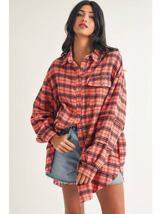 Obsessed With You Side Split Distressed Shirt • Coral