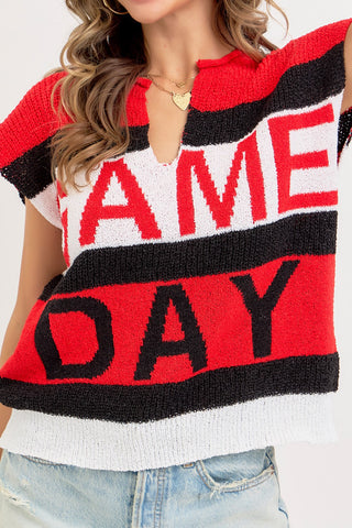 Game Day Sweater Knit Top • Red + Black