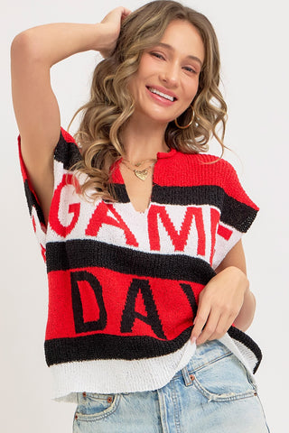 Game Day Sweater Knit Top • Red + Black