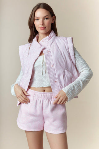 Pandora Big Bow Printed Reversible Vest • Light Pink