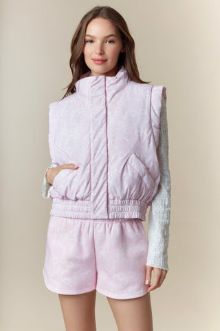 Pandora Big Bow Printed Reversible Vest • Light Pink